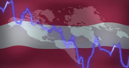 Poster - financial graph animation over world map and austria flag