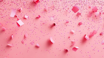 Poster - Pink Confetti and Paper Pieces on Pink Background