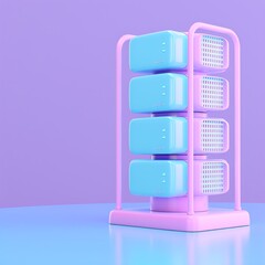 Poster - Colorful data server in pastel tones, showcasing a futuristic technology design against a solid background.