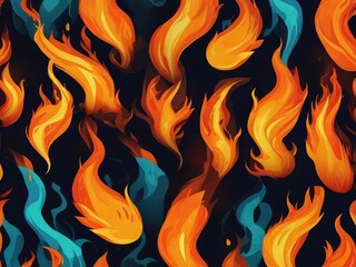 Sticker - Intense swirling flames on black backdrop,Flames blazing with smoke billowing on a dark background