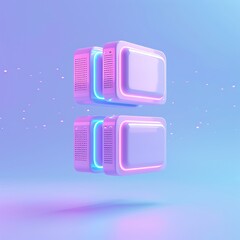 Poster - Futuristic neon server units hovering on a blue background. Perfect for technology and innovation themes.