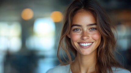 Wall Mural - Smiling Woman With Freckles