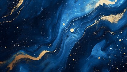 Wall Mural - A mesmerizing background made with blue and gold colored marble