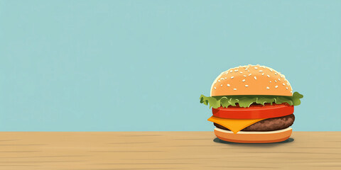 Wall Mural - Small assembled burger with patty and fillings on a flat surface