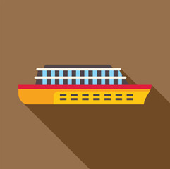 Poster - Big modern three deck pleasure boat sailing on the water, side view, colorful flat illustration with long shadow