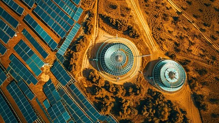 Wall Mural - Aerial View of Solar Panels and Glass Domes