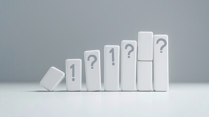 Poster - falling interest rates visualized by dominoes with percentage symbols, economic chain reaction
