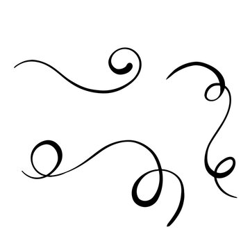 Curl calligraphy, Graphic line, Romantic pattern. Design element in vintage style for frames, wedding, greeting cards. vector hand drawn, black silhouette for cricut
