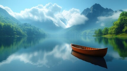 Poster - Tranquil Mountain Lake with Rowboat