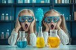 © Tendo - kids science testing in laboratory and surprise excite.