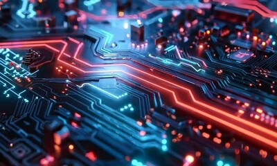 Aufkleber - Abstract circuitry with neon glow, 4K hyperrealistic  4K Video