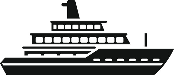 Poster - Simple black and white icon of a large cruise ship sailing on the ocean