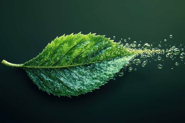 Poster - A stylized leaf morphing into a drop of fuel, symbolizing the transformation of plant material into biofuel