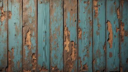 Weathered blue wooden boards with peeling paint and rustic charm in natural lighting. Generative AI