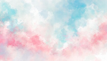 Wall Mural - Artistic light pink, blue and white watercolor background with abstract cloudy sky concept. Grunge abstract paint splash artwork illustration. Beautiful abstract fog cloudscape wallpaper.
