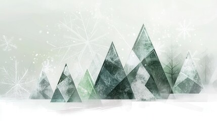 Poster - An enchanting winter landscape features Christmas trees crafted from geometric triangles, creating a unique and artistic snowy atmosphere. Generative AI