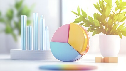 Wall Mural - Colorful Pie Chart on White Table with Plant