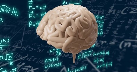 Wall Mural - Brain animation over mathematical equations and formulas