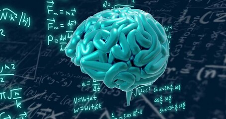 Poster - Brain animation over mathematical equations and formulas