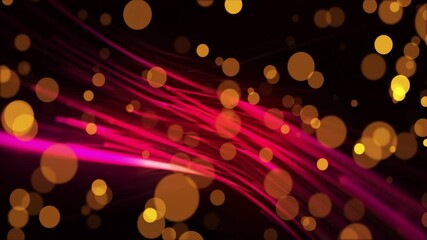 Poster - Flowing pink lines and glowing golden particles, abstract animation background