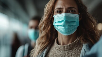 Image of individuals with blurred faces wearing masks in an indoor setting, emphasizing the ongoing issues and impacts of health and safety protocols on daily life.