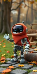 Wall Mural - 3d cute bot on autumn