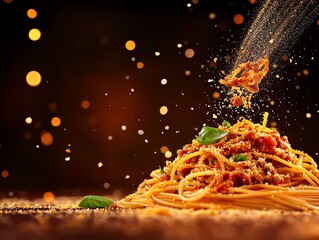 Wall Mural - Spaghetti Bolognese  Pasta with a meatbased tomato sauce, from Bologna, Italy