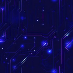 Poster - Abstract digital circuit background with glowing lines and nodes in deep blue and purple tones, ideal for tech themes.