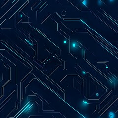 Poster - Futuristic circuit board design with glowing blue lines on a dark background, ideal for technology-related projects.