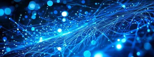 Poster - An abstract neon design with a digital technology background, cyberspace futuristic background with a blue tech abstract design.