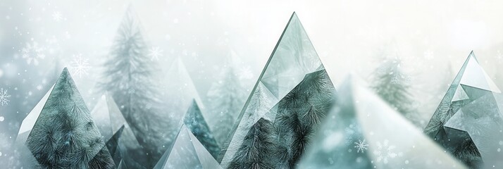 Poster - Snowy landscape features Christmas trees represented by abstract triangles of different sizes, creating a unique winter atmosphere. Generative AI