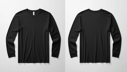 black t-shirt mockup front and back long sleeve white background