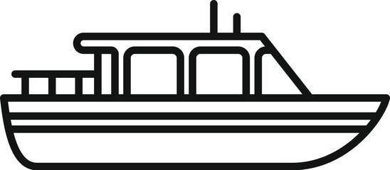 Sticker - Simple black line vector icon representing a river boat floating on water