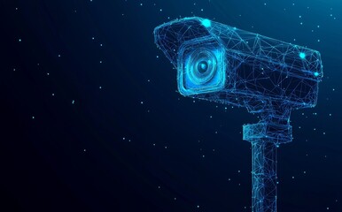 Poster - Blue background wireframe mesh for CCTV cameras