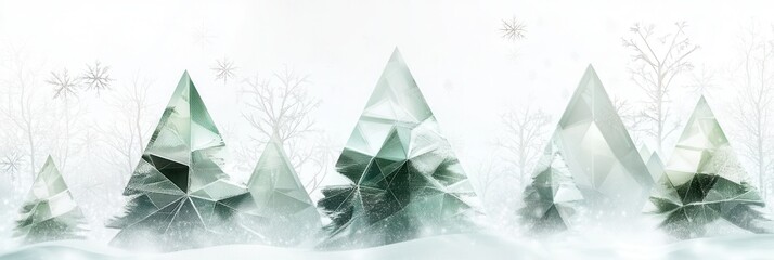 Poster - Abstract Christmas trees crafted from geometric triangles create a winter forest filled with seasonal charm and intrigue. Generative AI