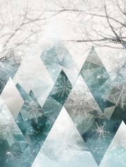 Poster - A winter landscape showcases Christmas trees formed by diverse geometric triangles, surrounded by a tranquil, snowy environment. Generative AI
