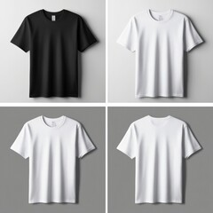 Wall Mural - black and white t-shirt mockup front and back sleeve with white background