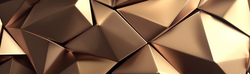 Poster - A 3D render containing a rose gold crystal background, a faceted copper metallic texture, a macro panorama, and a wide panoplygonal wallpaper.
