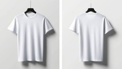 front and back white t-shirt mockup with white background