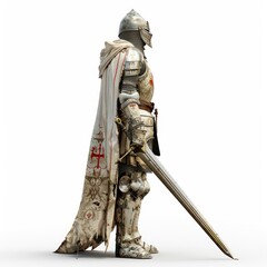 Wall Mural - full body of knight wearing iron armor on a white background