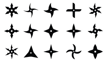 set of ninja shuriken stars icons, ninja throwing star silhouettes. set of ninja weapon, isolated on