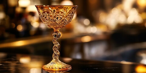 Wall Mural - A golden, ornate glass sits on a table.