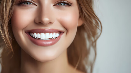 Close-up of a beautiful woman smiling with perfect white teeth