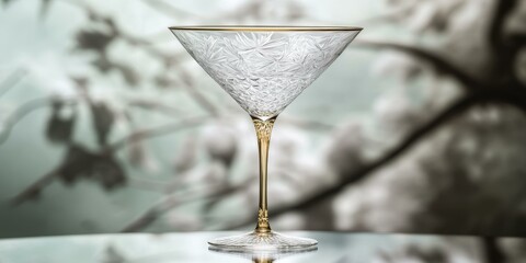 Sticker - Etched glass martini glass on table.