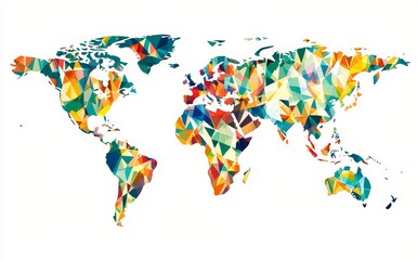 Poster - on a white background, a simplified polygonal world map with triangular lines.