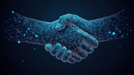 Poster - Illustration or background of an abstract handshake on blue