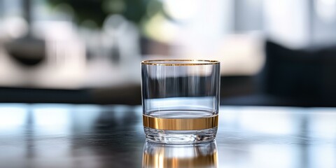 Poster - Empty glass with gold trim on table.