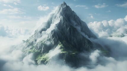 Poster - Majestic Mountain Peak Piercing Through Clouds