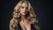 © Stocks shorts - Elegant Woman with Curly Blonde Hair in Black Dress on Dark Background