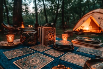 Tarot cards laid out in a Celtic Cross spread revealing hidden meanings and mysteries.